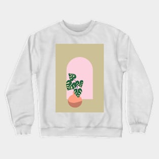 Monstera plant and arched window - matcha green Crewneck Sweatshirt